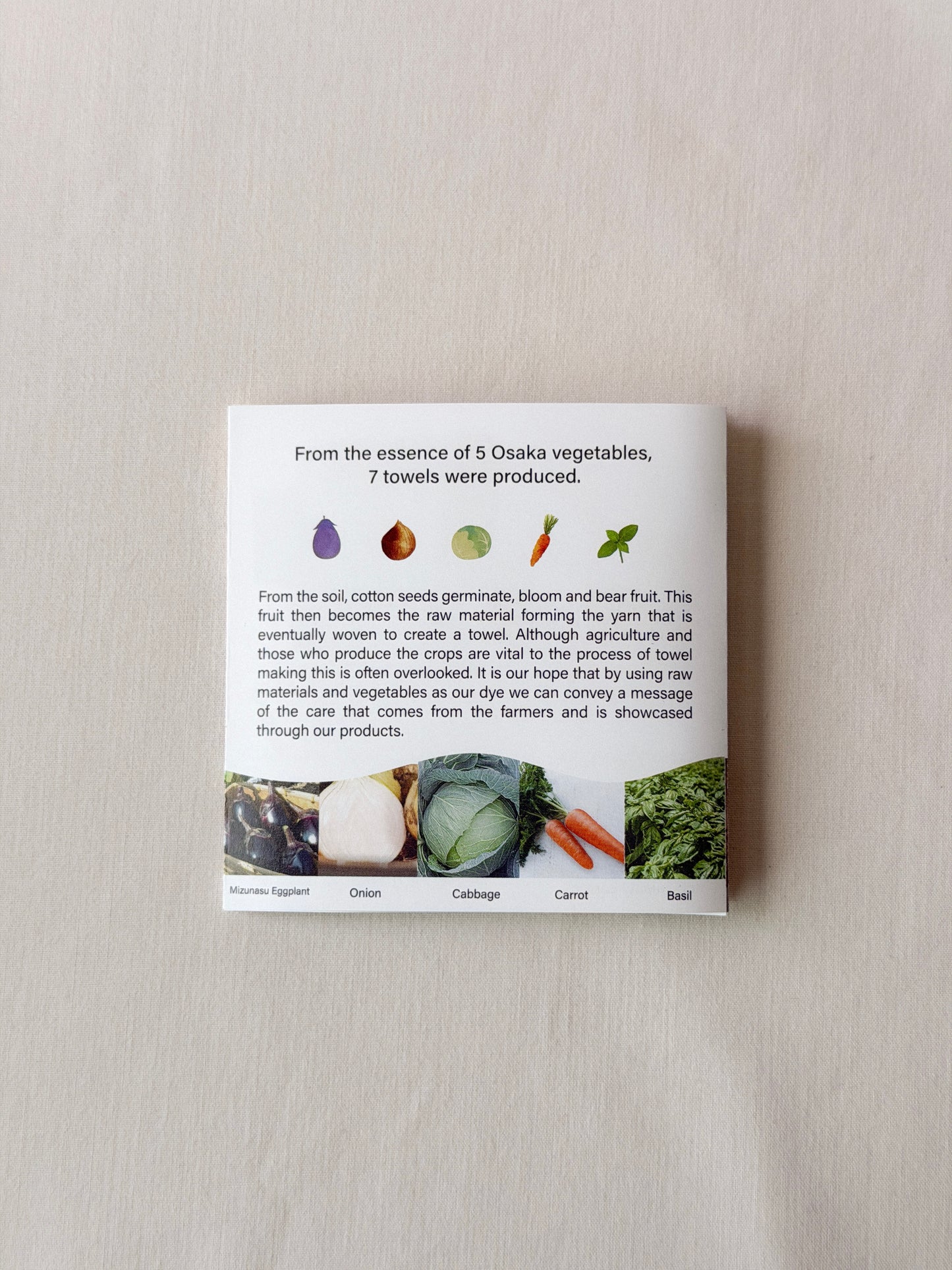 Pamphlet with information on towels naturally dyed with vegetables