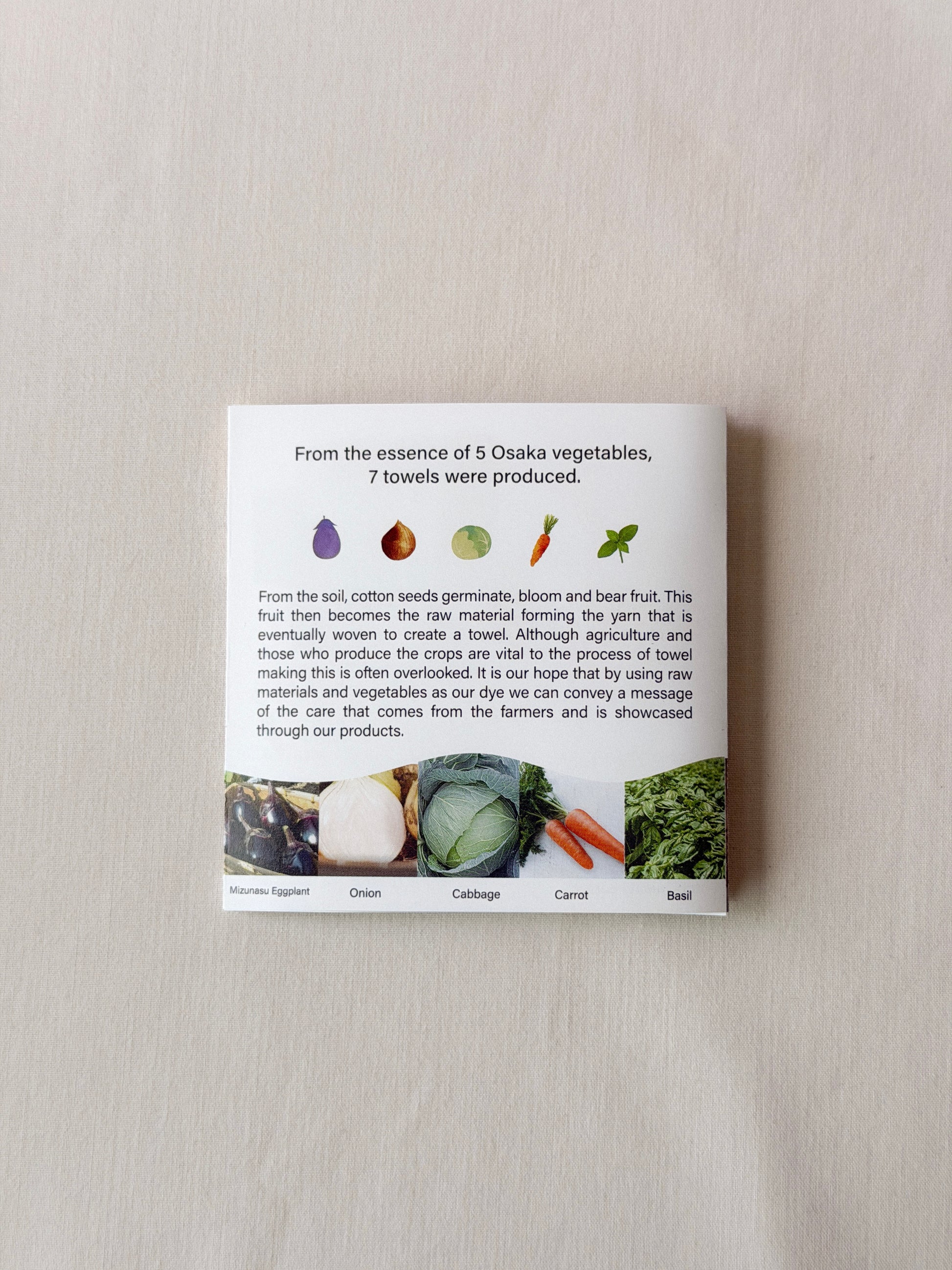 Pamphlet with information on towels naturally dyed with vegetables